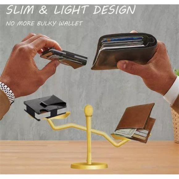 SALHANA RFID Blocking Carbon Fiber Money Clip Card Holder Metal Wallets - Picture 4 of 7